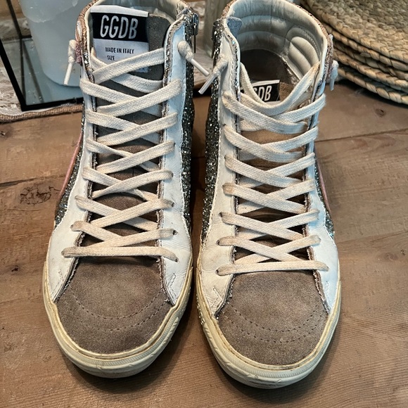 PRELOVED Authentic golden goose slide snake glitter high tops-gently used - Picture 2 of 16